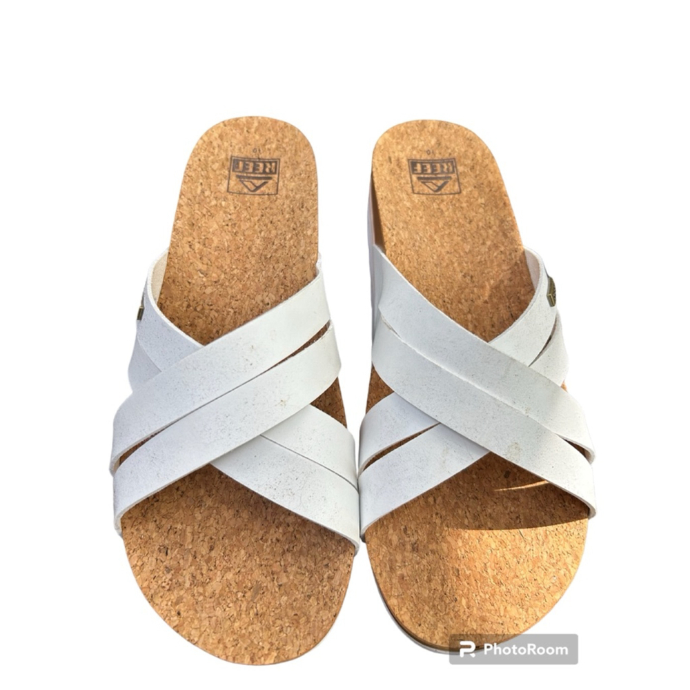Women's Reef White & Brown Cork Platform Sandals Size 10